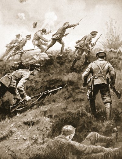 Major (vorübergehender Oberstleutnant) A.F. Douglas-Hamilton sammelt seine Männer und führt sie voran, wodurch der Vormarsch des Feindes gestoppt wird von H. Ripperger